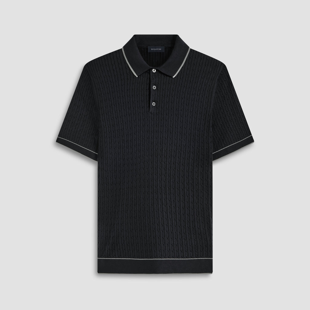 Cable Stitch Short Sleeve Polo Sweater