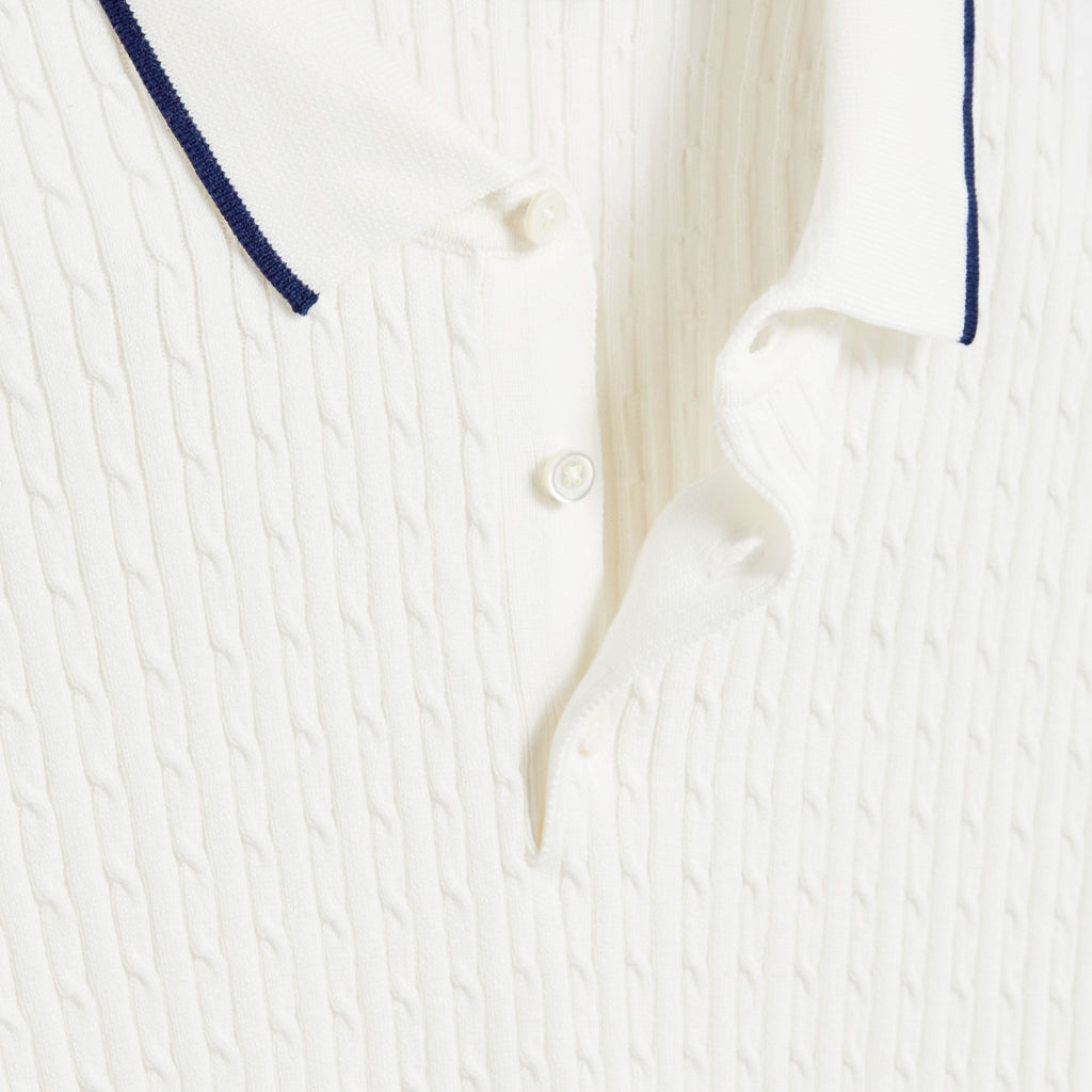 Cable Stitch Short Sleeve Polo Sweater