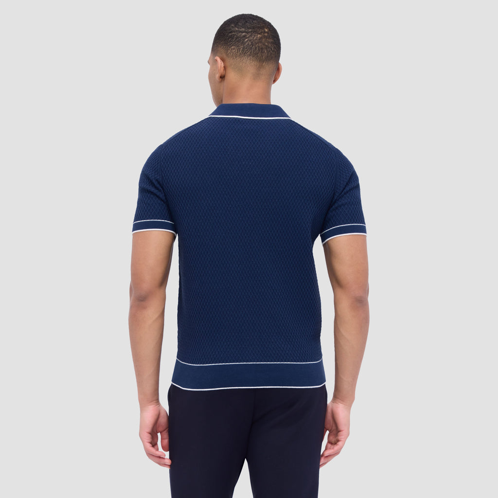 Honeycomb Stitch Short-Sleeved Johnny Collar Sweater