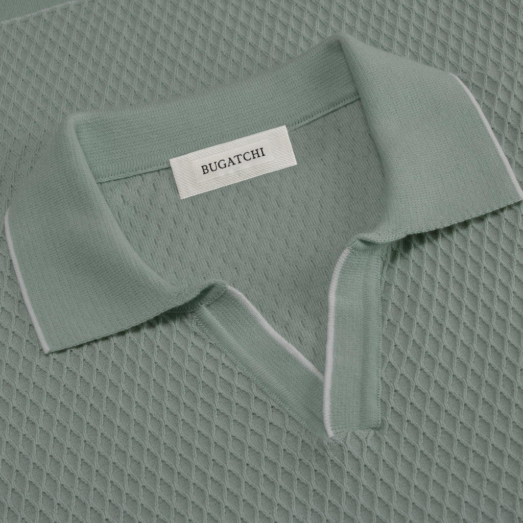 Honeycomb Stitch Short-Sleeved Johnny Collar Sweater