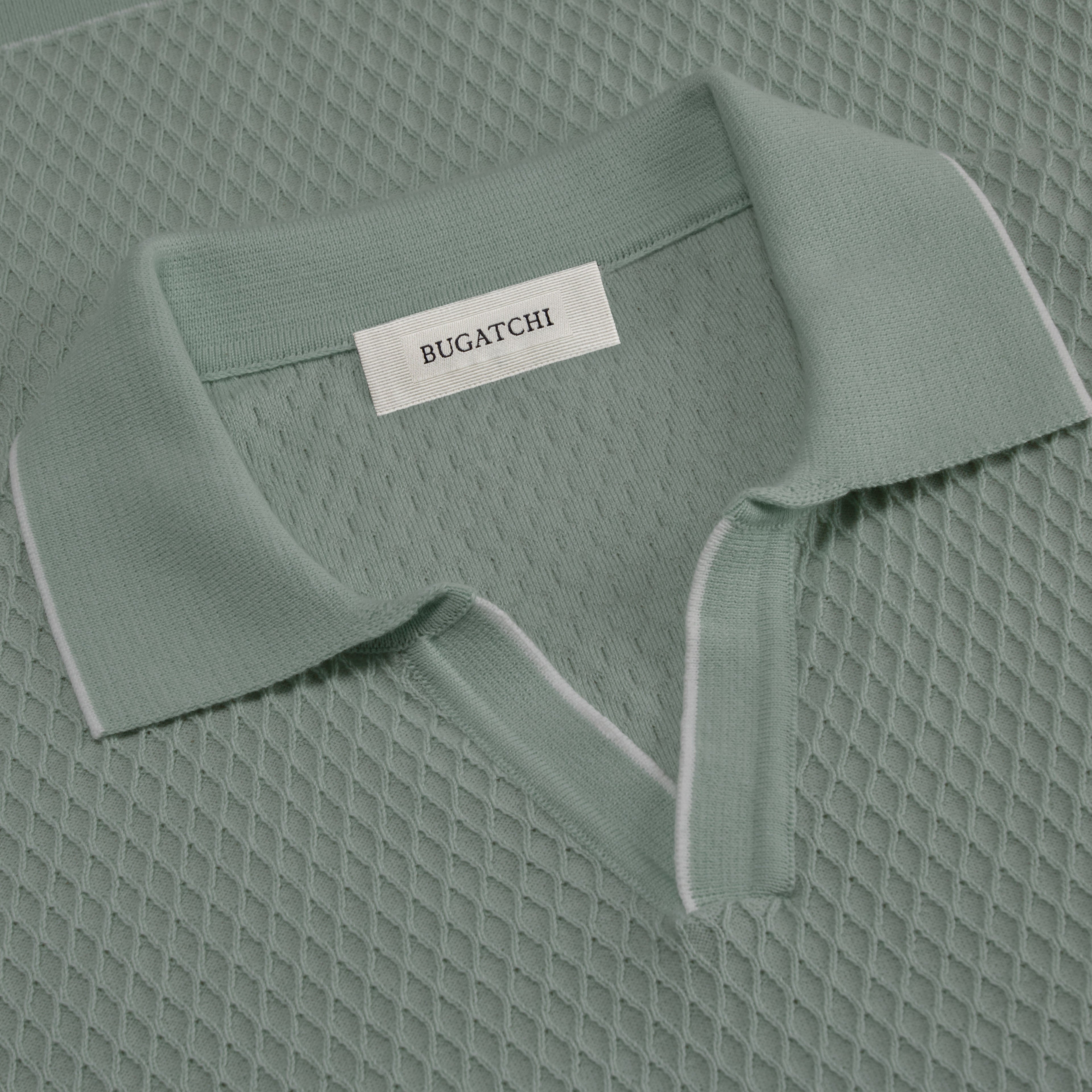 Honeycomb Stitch Short-Sleeved Johnny Collar Sweater
